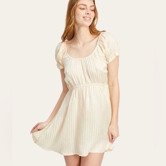 Morgan Lane Ava Anthropologie Sandy White‎ 100% Silk Off the Shoulder Mini Dress - Picture 1 of 16